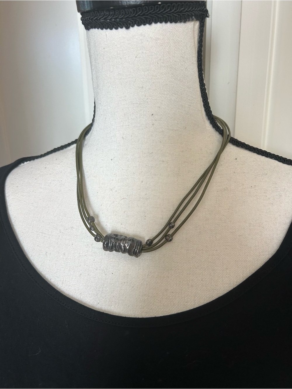 Silpada Olive Green Multi-Strand Necklace with Sterling silver accents